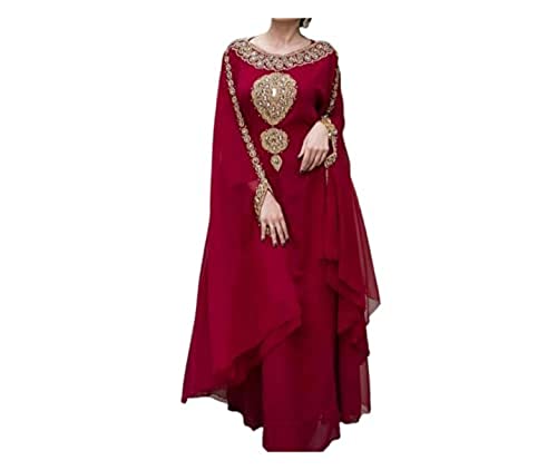 ADIBA Creation Sale New Moroccan Dubai Kaftans Farasha Abaya Caftan Long Gown Eid Ramada Dress Occasionally Wear Gown (Large, Maroon).