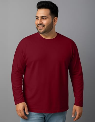 Image of Veirdo Pure Cotton Regular Fit Solid Core Plus Size Plus Size Full Sleeve T-Shirt for Men (Sizes: 2XL to 5XL)