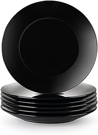 LOVECASA 'Sweet' 6-Piece Dessert Plates Round China Porcelain Side Plate Snack Plate Salad Plate for Salad/Fruit/Snack Plate, Black 21.5*21.5*2.5 cm