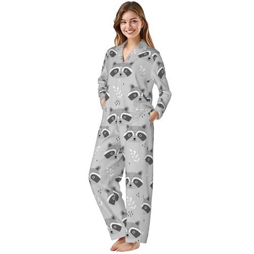 Image of Women'S Long Sleeve Pajama Set Soft Loungewear Button-Down Top & Elastic Waist Pants S- 2XL
