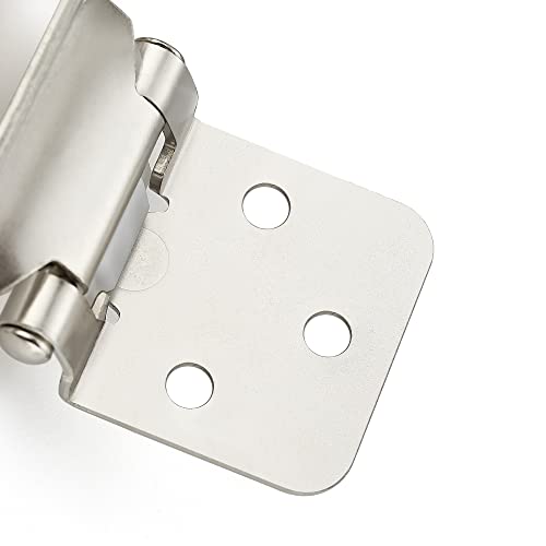 Image of Ravinte 4 Pack (2 Pairs) 1 /2 inch Overlay Cabinet Hinges, Self-Closing Semi-Concealed Face Mount, Satin Nickel Decorative Hardware with Door Bumpers for Kitchen & Cupboard Doors, Silver