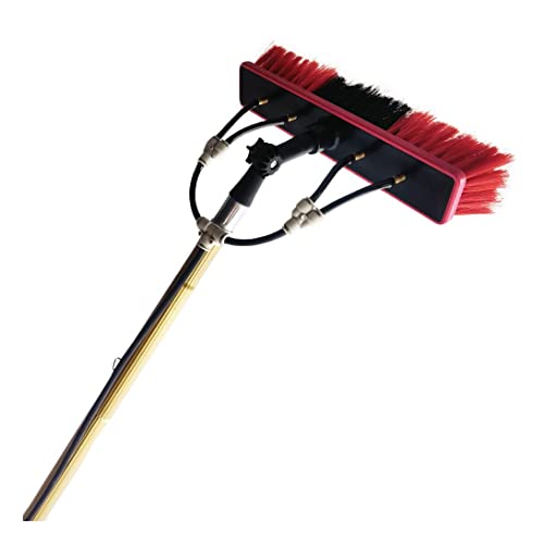 Brosse de nettoyage pour vitres extérieures avec perche télescopique à eau à débit continu