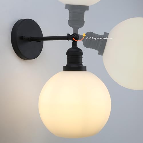 Image of Pathson Modern Wall Sconce Lighting with 7.9 inch Milk White Round Globe, Frosted Glass Hardwired Vintage Vanity Light Fixture for Living Room Bedroom Bathroom