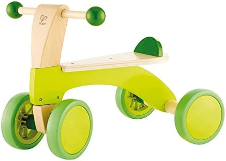 Hape Scoot Around Ride On Wood Bike | Award Winning Four Wheeled Wooden Push Balance Bike Toy for Toddlers with Rubberized Wheels, Bright Green