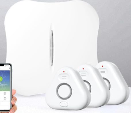 Smart Wassermelder, WLAN Wassersensor, kompakter Überschwemmungssensor mit Einstellbarer Lautstärke von bis zu 120 dB, für Küchen, Keller und Badezimmer, 1 Gateway und 3 Wasserlecksensoren
