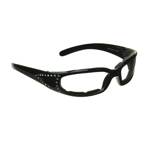 Bikershades Women Motorcycle Biker Foam Padded Wind Blocking Dust UV Protection with Rhinestone Bling