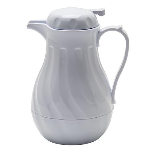 Winco Push Button Insulated Beverage Server with Swirl Design, 64-Ounce, White