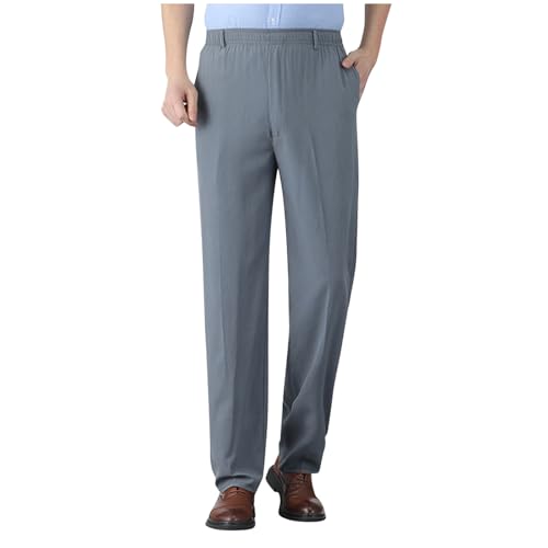 Pants for Men Casual Stylish Elastic Waist Relax Fit Straight Leg Dress Pant Comfy Lightweight Business Work Trousers