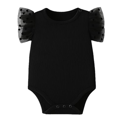 ROMPERINBOX Baby Girl Bodysuit, Polka Dot Mesh Puff Sleeves