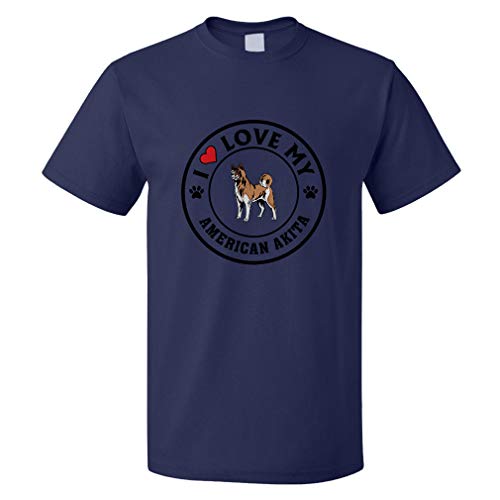 Custom Funny Graphic T Shirts for Men I Love My American Akita Dog Style A Cotton Top Navy Design Only Medium