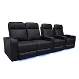 Valencia Piacenza 2025 Power Headrest Home Theater Seat - Premium Italian Leather Recliner with Cooling Gel Memory Foam, Motorized Headrest, USB Charging & LED Lights (Row of 4 Loveseat Left)
