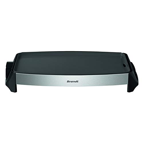 BRANDT – Plancha Electrique PLA1322S – 2200 W - Thermostat 5 Niveaux – 80 °C à 200 °C – Fonte d'Aluminium Antiadhésive – Cuisson Saine et Savoureuse des Viandes, Poissons, Crustacés, Légumes