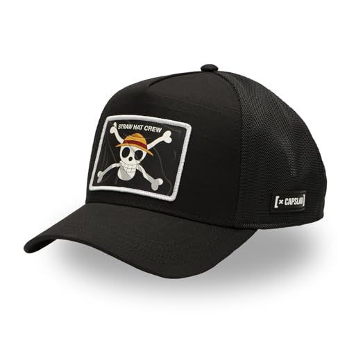 Gorra Hombre y Mujer de One Piece, Gorra Trucker Luffy, Ajustable con Snapback, Negro , Talla única