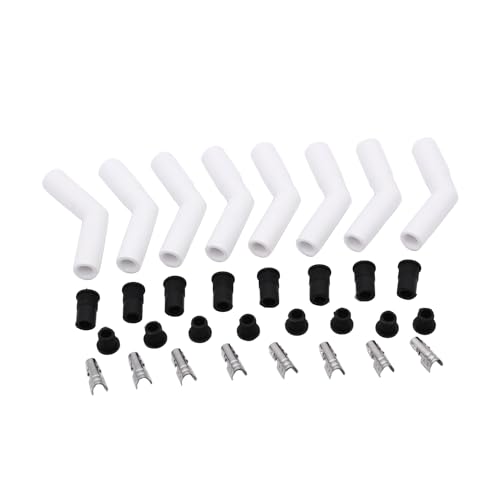 8 sets packs SHLPDFM Spark Plug Boots 8mm White 45-Deg 135* Angled Ignition High Temp Ceramic Spark Plug Wire Boot Terminal