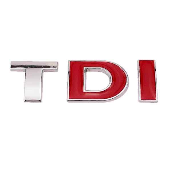 Emblema Adhesivo metálico TDI, Insignia TDI Apto para Parte Trasera Autoadhesiva, Compatible con Golf VW Polo GTI Passat B5 B6 Touran, Metálico, Las Letras en Color Rojo y Plata