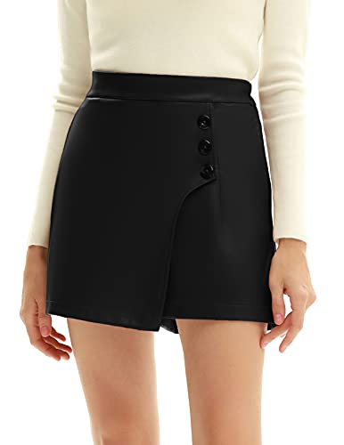 Belle Poque Black Leather Shorts for Women High Waisted Leather Skort Skirts S