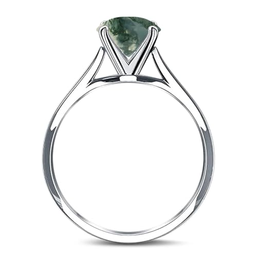 OMRANII Minimalist Oval Natural Green Moss Agate Solitaire Cathedral Ring Wedding Engagement Rings For Women 925 Sterling Silver Gifts For Her3