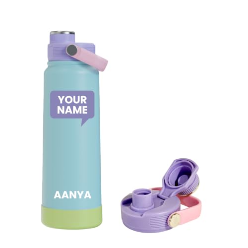 Image of Rabitat Hyde Personalized Vacuum Insulated Stainless Steel Water Bottle 1000 ml | Double Wall Vacuum Insulation | 18 /8 Food Grade Steel | Leak Proof | Wide Mouth | Ring Handle | BPA Free | Polar Blue