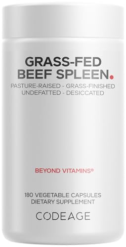 Codeage Grass Fed Beef Spleen Supplement - 2-Month Supply - Freeze Dried, Non-Defatted, Desiccated Bovine Pills Glandulars Meat – Pasture Raised Beef Vitamins for Spleen -180 Capsules