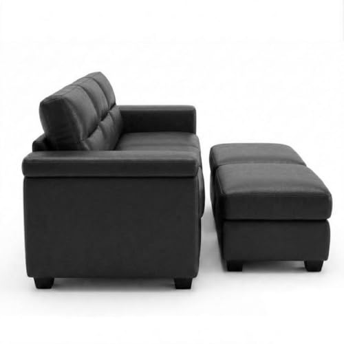 Image of FURNY Parker 3 Seater Sofa Set with 2 Ottoman | Premium Leatherette Finish | Durable Comfort Sofa for Modern Living Room & Office Spaces