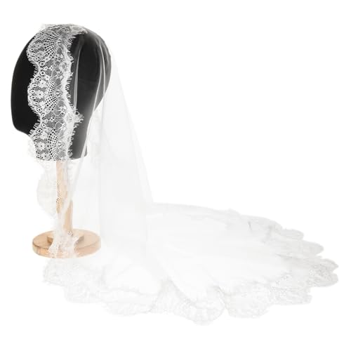 Merroyal Girls Tulle Lace Edge Mantilla First Communion Veil for Church Ceremony,White,43 Inch