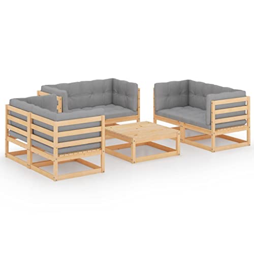 vidaXL Bois de Pin Massif Salon de Jardin 7 pcs avec Coussins Mobilier de Jardin Meubles de Terrasse Meubles d'Extérieur Mobilier de Patio