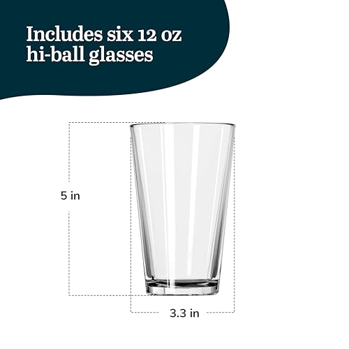 Image of Libbey Bar Essentials Hi Ball Drinking Glasses, Clear Restaurant Quality Tall Drinking Glasses Set of 6, Modern Cocktail Glasses Set for Everyday Use