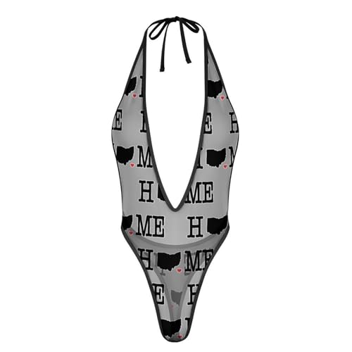 Home in Ohio State Deep V Halter Lingerie Bodysuit Sexy Mesh Teddy Babydoll for Women 1 Piece S