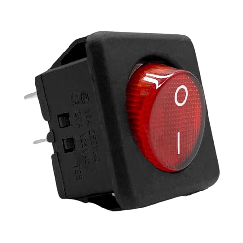 Interruptor Basculante Cuadrado, Interruptor 4 Vias, Ínterruptor Encendido/Apagado, RK1-05, Interruptor ON-OFF DPST, 16A 250VAC, Tamaño 3x3 Cm, 1 Unidad, Luz Rojo