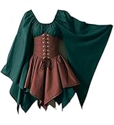Medieval Irish Costume Women Corset Irregular Hem Short Dresses Renaissance Cosplay Party Costume...