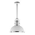 JONATHAN Y JYL9536C 13" Modern Industrial Dome Pendant Light, Farmhouse Hanging Light Fixture in White and Chrome, Adjustable Height Metal Lighting for Kitchen Island, Dining Room, Entryway
