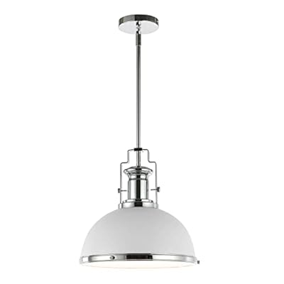 JONATHAN Y JYL9536C 13" Modern Industrial Dome Pendant Light, Farmhouse Hanging Light Fixture in White and Chrome, Adjustable Height Metal Lighting for Kitchen Island, Dining Room, Entryway