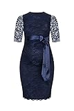 Herzmutter Umstandskleid festlich - Hochzeitgast - Elegant-Knielang-Kurzarm - Schwangerschaftskleid mit Spitze - für Anlässe-Feier - Blau-Rosé-Rot-Hellblau - 6200 (M, Dunkelblau)