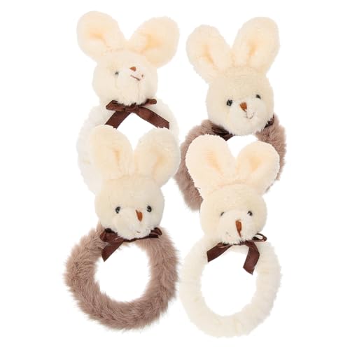 IWOWHERO 4個 ぬいぐるみうさぎの輪ゴム ウサギのシュシュ ヘアゴム ポニーテール 息苦しい 弾性のある 髪飾り 弾性ヘアタイ ぬいぐるみヘアバンド ぬいぐるみヘアリング