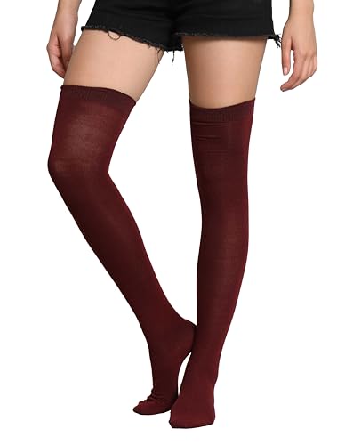 Image of TRAZO Women's Thigh High Socks Over the Knee High Knitted Casual Boot Socks, Striped Long Fashionable Stockings Pack of 1
