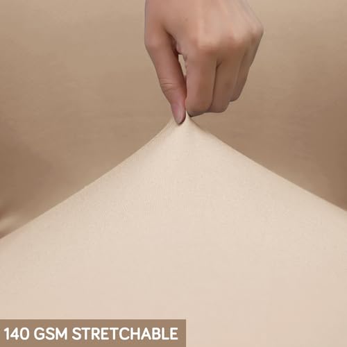 Image of HOKIPO 'SereneSolids' 140 GSM Office Chair Cover for Desk Chair (Low-Back) - 140 GSM Stretchable Fabric - Washable, Durable & Anti-Slip - Fits Small & Low-Back Office Chairs, Beige (AR-6222-BGE-S)