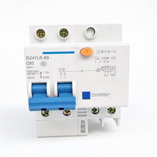 RCBO DZ47LE-63 2P 30mA C50A disjoncteur différentiel pour protection modulaire tableau