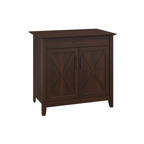 Bush Home Key West Secretary Desk with Keyboard Tray and Storage Cabinet in Bing Cherry
