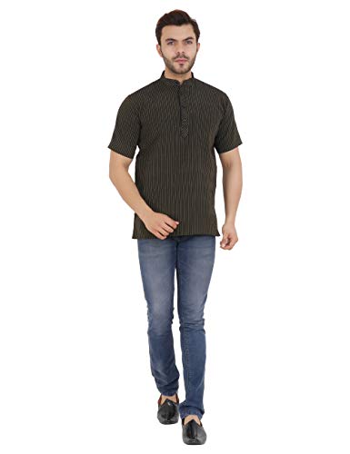 Image of LATEST CHIKAN Men's Cotton Regular Striped Short Kurta Half Sleeves - NP-SK-PNT