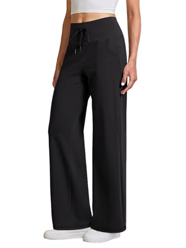 Womens Yoga Pants Straight Leg Work Pants Casual Stretchy Pull On Slacks with Drawstring2