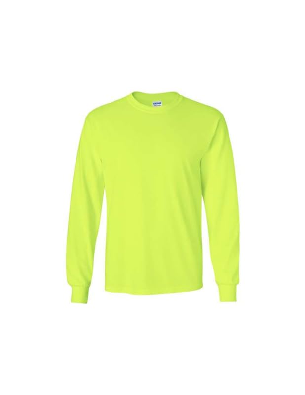 Image of Gildan Men's Long Sleeve Plain Crewneck T-Shirt (G2400) Safety Green