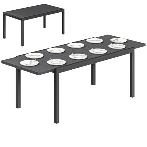 Outsunny Table de Jardin Extensible 154-214 cm Plateau Aluminium Effet Bois - Table à Manger Extérieur Robuste avec Pieds Réglables - Mobilier de Terrasse...