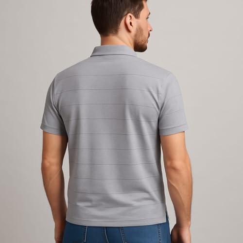 Image of WILD ELEPHANT Men Cotton Striped Polo Neck Half Sleeve T-Shirt with Pocket