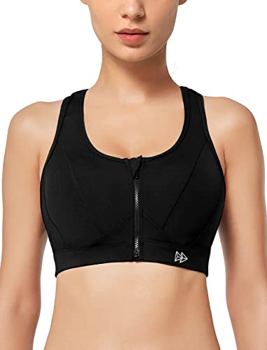 Sutiã esportivo Yvette com fecho frontal – alto impacto para atividades físicas femininas, Preto, X-