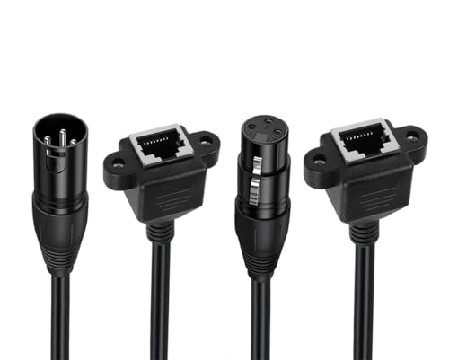 VECASDEN Cable adaptador XLR a RJ45 de 3 pines, XLR macho/hembra a RJ45 hembra, cable de extensión para amplificador DMX-CON controlador, 30 cm
