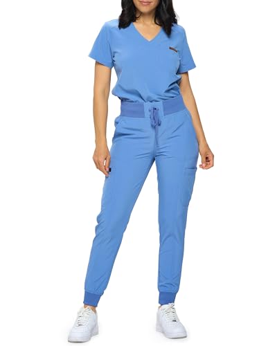 Image of Monarch Uniforms Slim Fit Stretchy Scrubs Women's Jogger Scrub Set Slim Jogger Scrubs with Tuck-In Top for Women