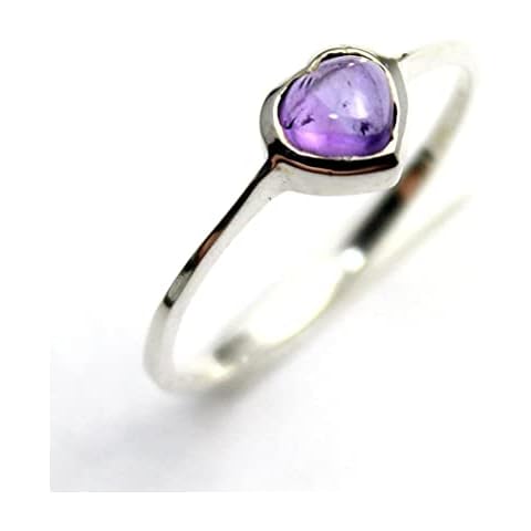 COSUMOSU 925 Sterling Silver Simple Heart Amethyst Gemstone thin rings Cover