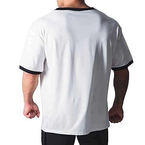 Image of Workout Shirts Short Sleeve Oversized Hipster Loose Gym Shirts Basketball Hip-hop Street Style T-Shirts for Men T44