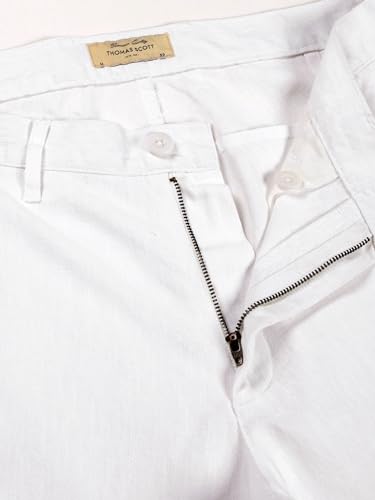 Image of Thomas Scott Men's | Solid | Light Weight | Breathable Fabric | Elasticated Waist | Mid Rise | Straight Fit | Cotton Linen | Button Clouser | Chino Trouser | Pants