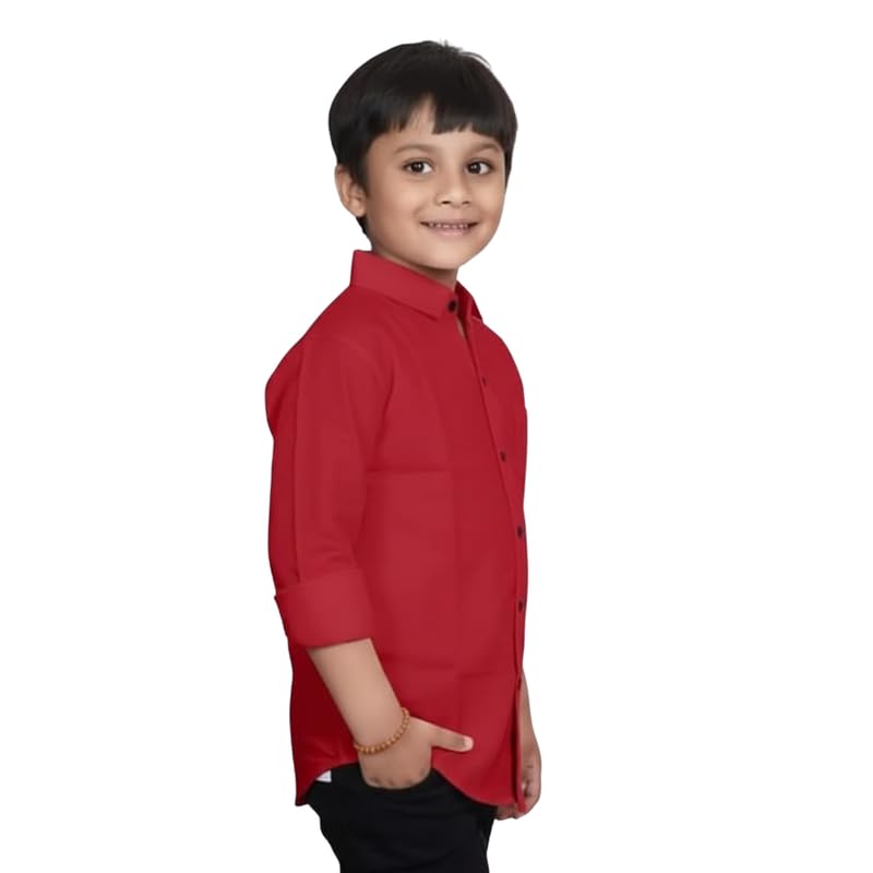 Image of Boys Cotton Blend Solid Full Sleeve Shirt with Spread Collar ? Casual Shirt for Kids